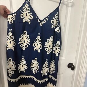 Elegant Navy and Cream Midi Dress